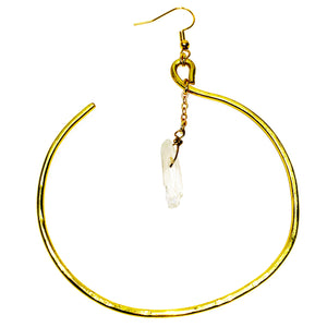 Blissful Charisma Large Hoop 16 Karat Gold Crystal Quartz Earrings Baddest Bish Ever Fine Jewelry Butterfly Vibe Collection 