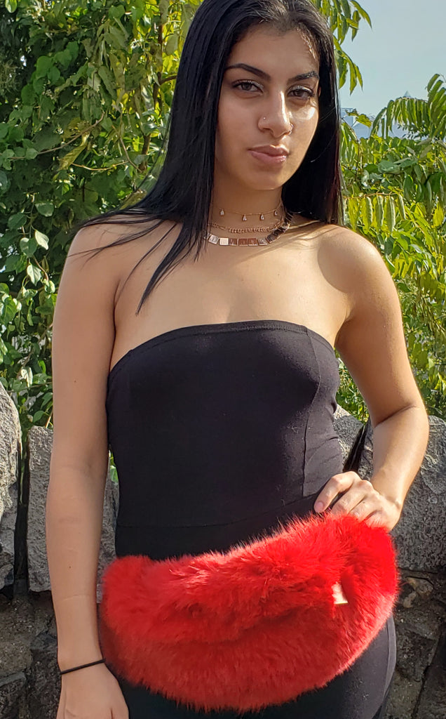 baddest bish ever Flou Poche Fox Fur Luxury Fanny Packs luxury accessories Flou Poche Fox Fur Luxury Juicy Red Fanny Packs