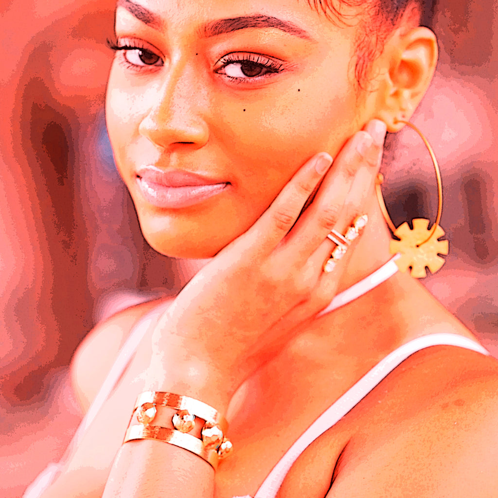 Ben Ben 24 Karat Gold Cuff Beautiful Model wearing from Baddest Bish Ever Egyptian Royalty Collection
