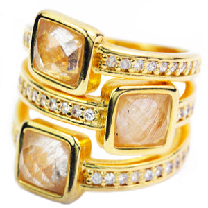 Baddest Bish Ever Fine Jewelry Egyptian Royalty Collection Wild Shen Rutilated Quartz 18 Karat Gold Ring close up