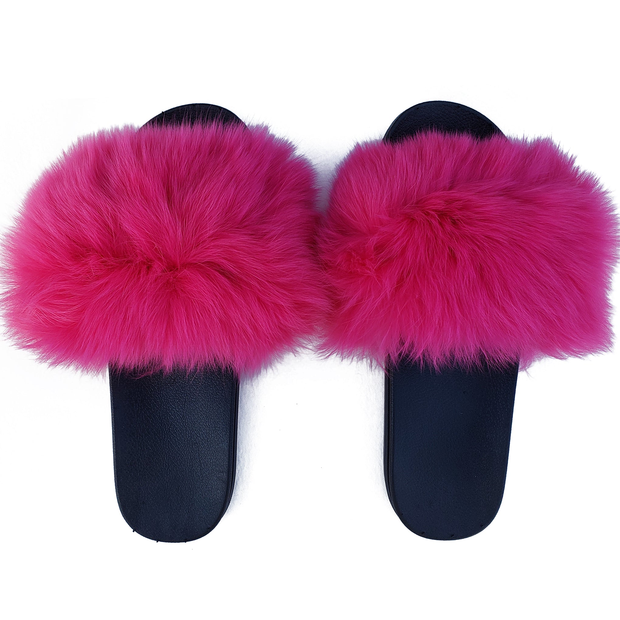 Baddest Bish Ever Luxury Accessories Flou Fox Fur Fuchsia Slippers