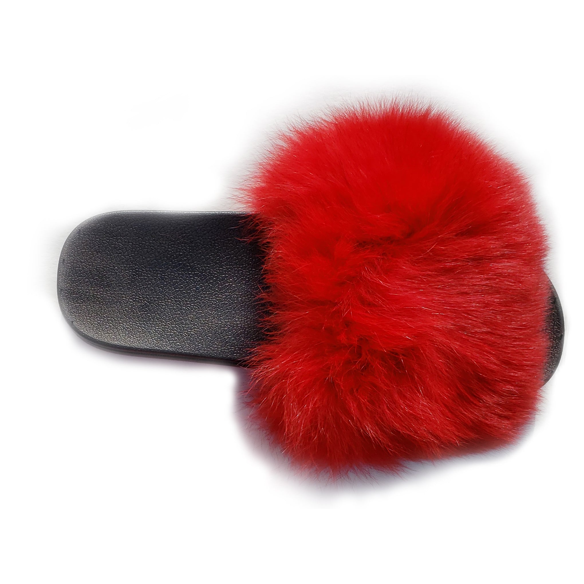 Baddest Bish Ever Luxury Accessories Flou Fox Fur Red Slippers