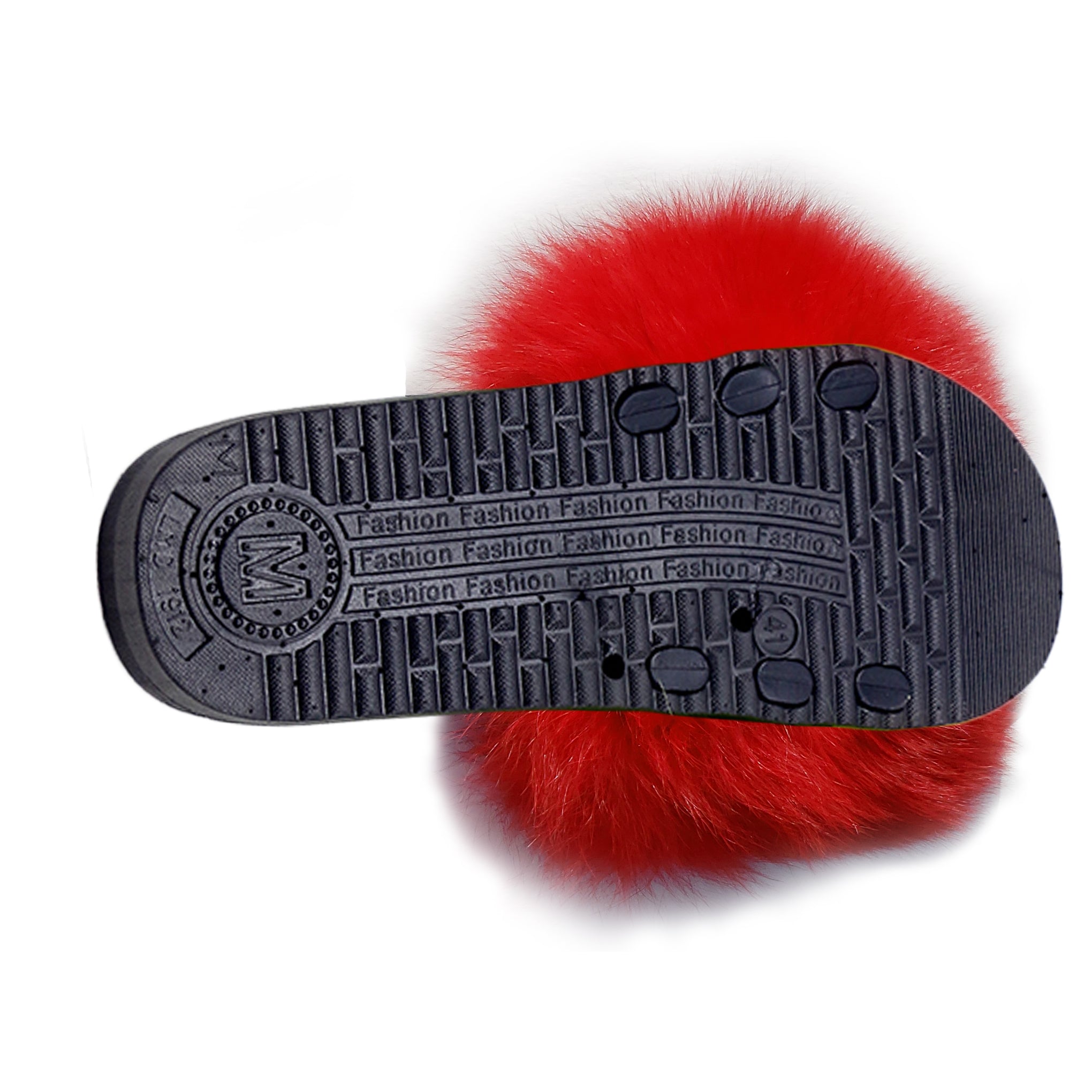 Baddest Bish Ever Luxury Accessories Flou Fox Fur Red Slippers
