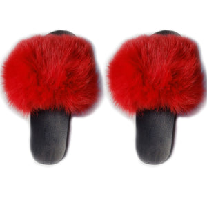 Baddest Bish Ever Luxury Accessories Flou Fox Fur Red Slippers