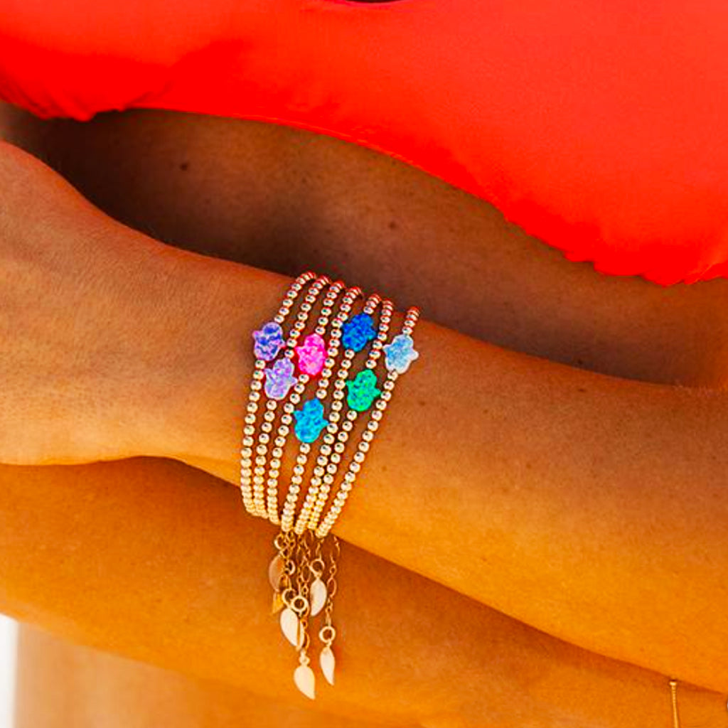 Rainbow Chanceux Clover Pearl 14KT Gold Ball Beads Bracelet in Butterfly Vibe Collection