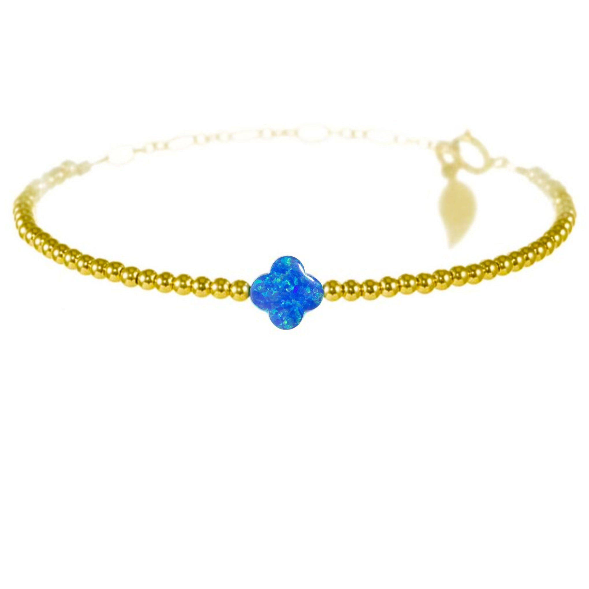 Rainbow Chanceux Clover Bluest Aqua Pearl 14KT Gold Ball Beads Bracelet in Butterfly Vibe Collection