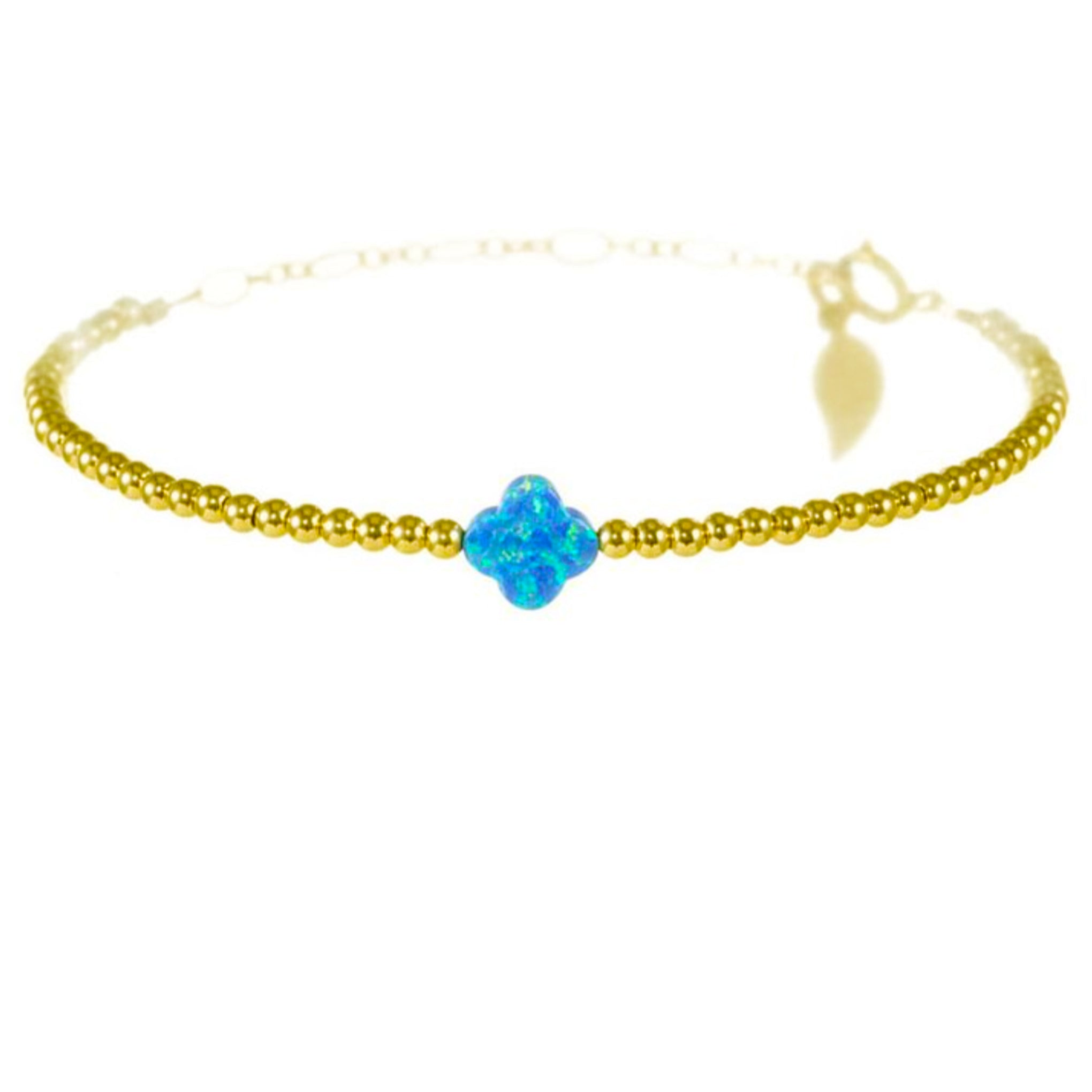 Rainbow Chanceux Clover Baby Blue Pearl 14KT Gold Ball Beads Bracelet in Butterfly Vibe Collection