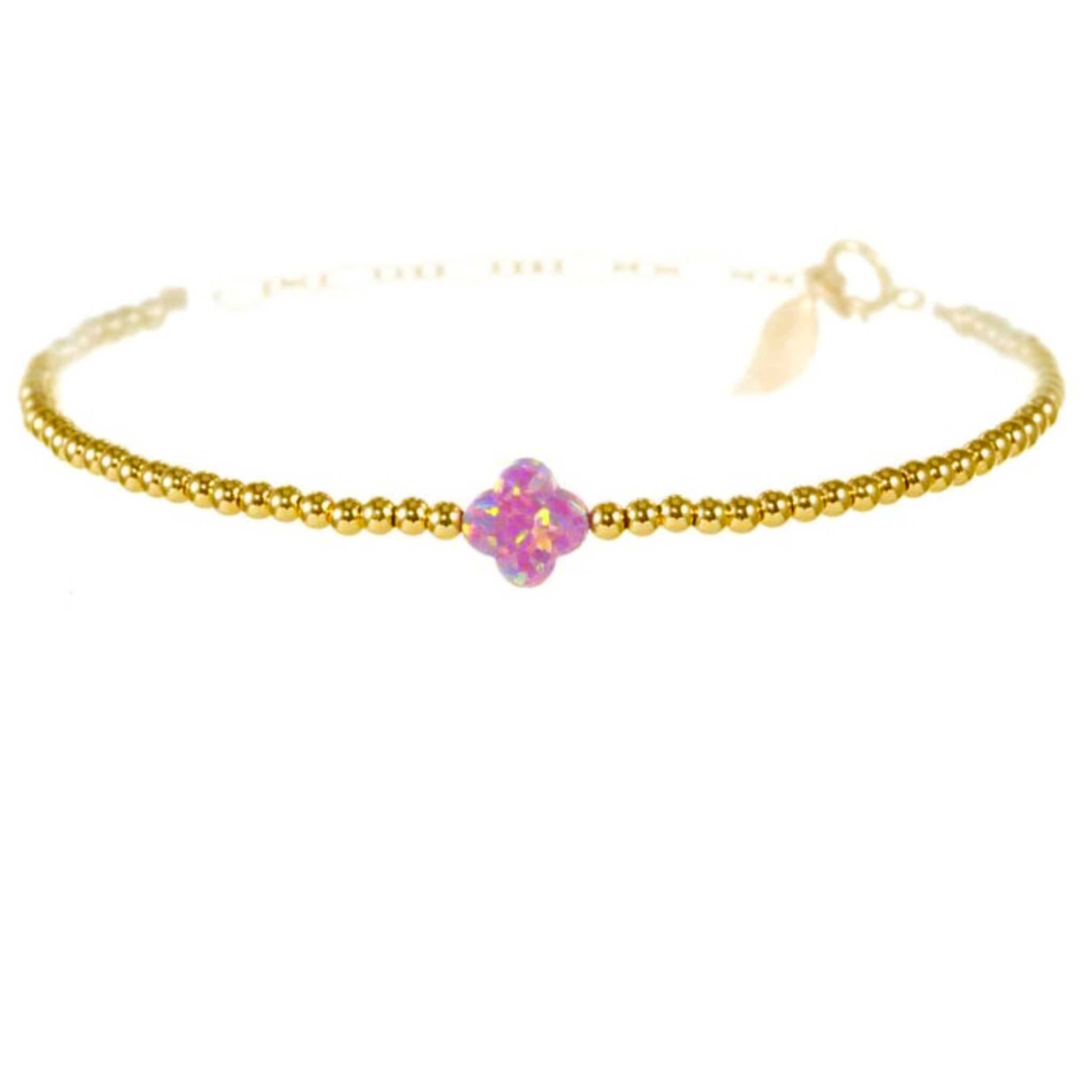 Rainbow Chanceux Clover Lush Lavender Pearl 14KT Gold Ball Beads Bracelet in Butterfly Vibe Collection